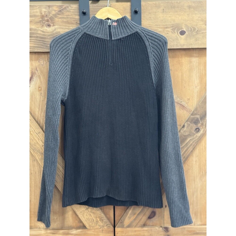 Vintage Ralph Lauren Sweater Black Mens Sz L Mock Neck 1/4 Zip Cotton Old Money